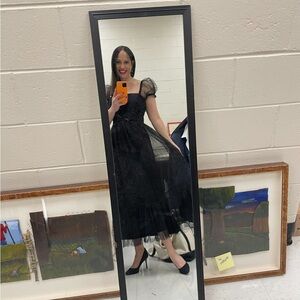 Lulu's Black Midi Dress with Sheer Sleeves